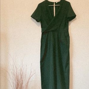 LUSH emerald green linen wrap top jumpsuit
